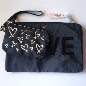 NWT. Victoria Secret Love Clutch Set Tote & Pouch Cosmetic Bag.